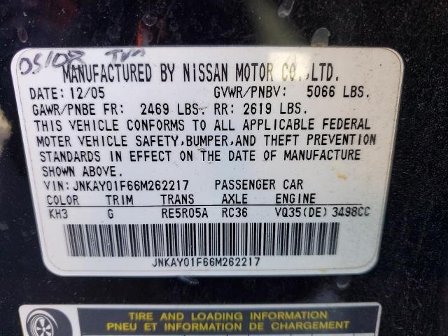 JNKAY01F66M262217 - 2006 INFINITI M35 BASE BLACK photo 12