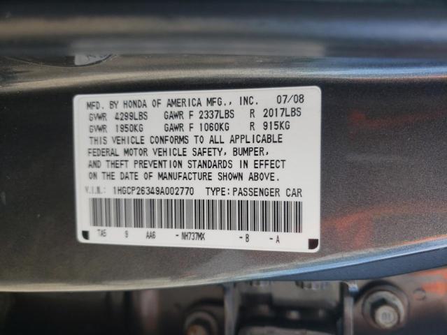 1HGCP26349A002770 - 2009 HONDA ACCORD LX GRAY photo 12