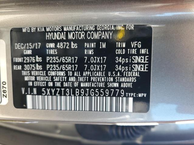 5XYZT3LB9JG559779 - 2018 HYUNDAI SANTA FE S GRAY photo 12