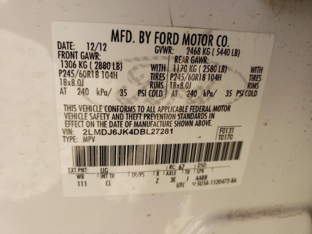 2LMDJ6JK4DBL27281 - 2013 LINCOLN MKX AWD 白色 照片 13