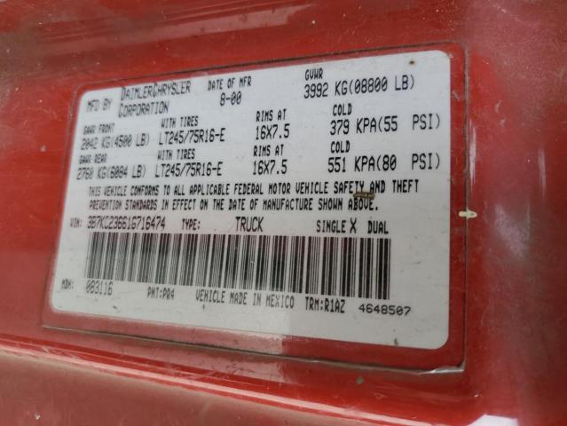 3B7KC23661G716474 - 2001 DODGE RAM 2500 RED photo 12