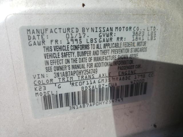 3N1AB7AP0HY254749 - 2017 NISSAN SENTRA S SILVER photo 12