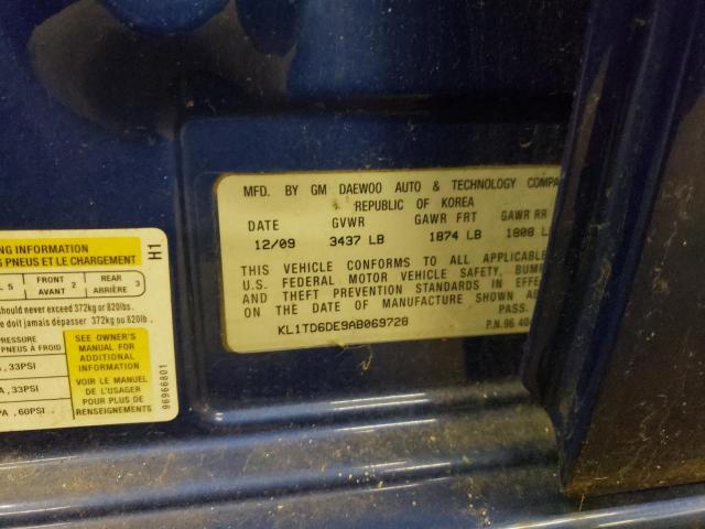 KL1TD6DE9AB069728 - 2010 CHEVROLET AVEO LS Mavi fotoğraf 12