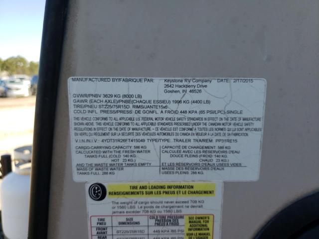 4YDT31R26FT415049 - 2015 KEYSTONE PASSPORT TWO TONE photo 10