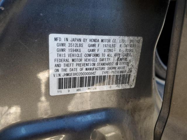 JHMGE8H32DC000842 - 2013 HONDA FIT GRAY photo 12