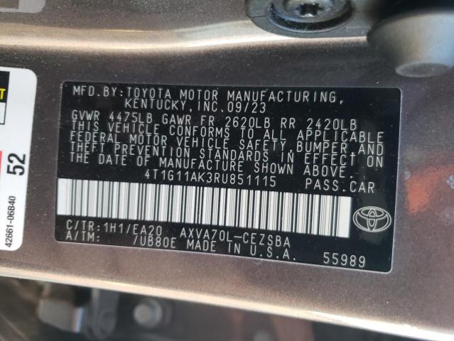 4T1G11AK3RU851115 - 2024 TOYOTA CAMRY SE NIGHT SHADE GRAY photo 12