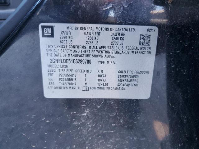 2GNFLDE51C6289700 - 2012 CHEVROLET EQUINOX LT BLACK photo 12