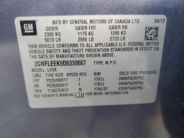 2GNFLEEK9D6330667 - 2013 CHEVROLET EQUINOX LT BLUE photo 12