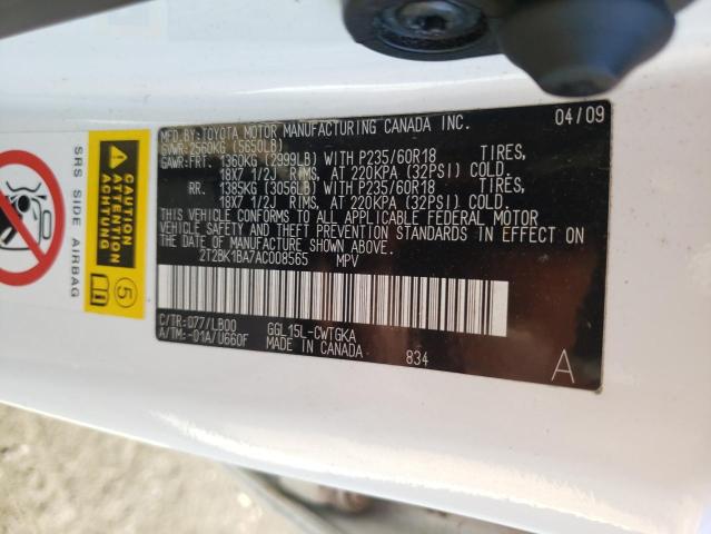 2T2BK1BA7AC008565 - 2010 LEXUS RX 350 WHITE photo 13