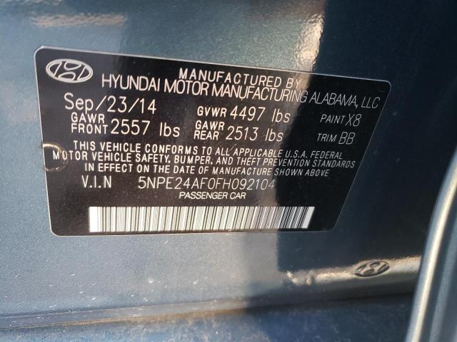 5NPE24AF0FH092104 - 2015 HYUNDAI SONATA SE TEAL photo 12