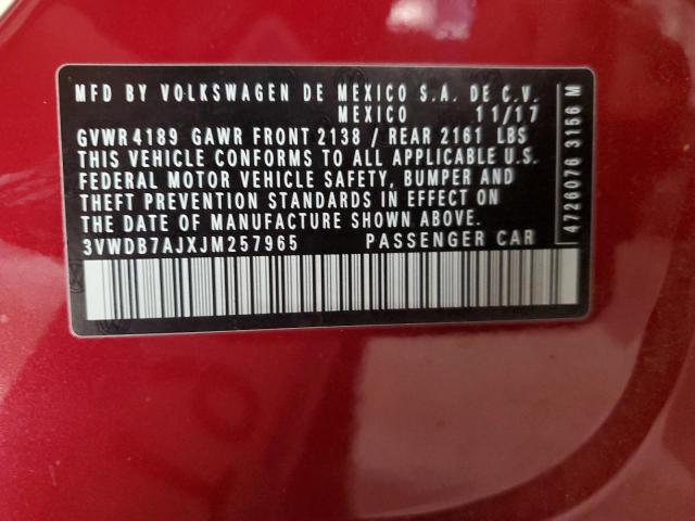 3VWDB7AJXJM257965 - 2018 VOLKSWAGEN JETTA SE RED photo 12