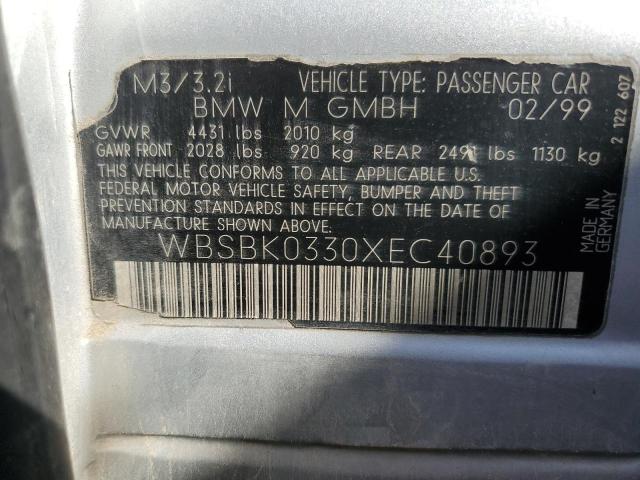 WBSBK0330XEC40893 - 1999 BMW M3 AUTOMATIC SILVER photo 12