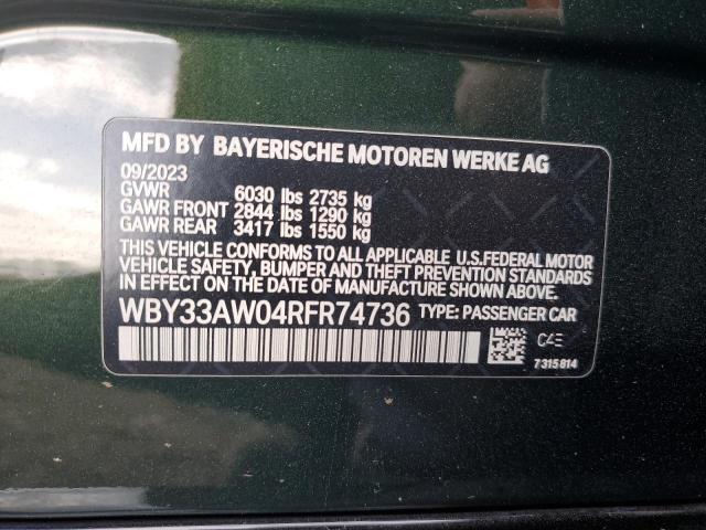 WBY33AW04RFR74736 - 2024 BMW I4 M50 GREEN photo 13