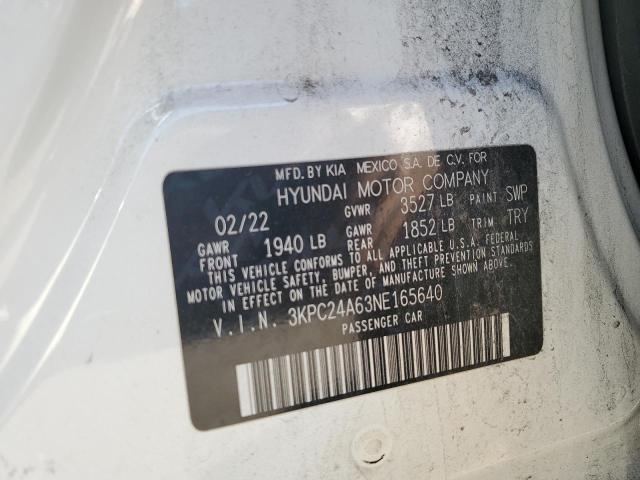 3KPC24A63NE165640 - 2022 HYUNDAI ACCENT SE WHITE photo 13