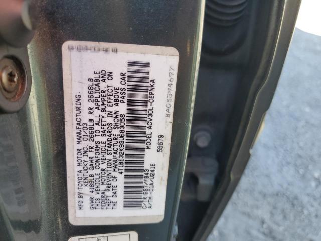 4T1BE32K93U683058 - 2003 TOYOTA CAMRY LE GRAY photo 12