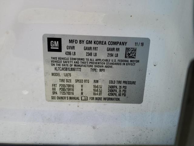 KL7CJKSB1LB061772 - 2020 CHEVROLET TRAX LS WHITE photo 13