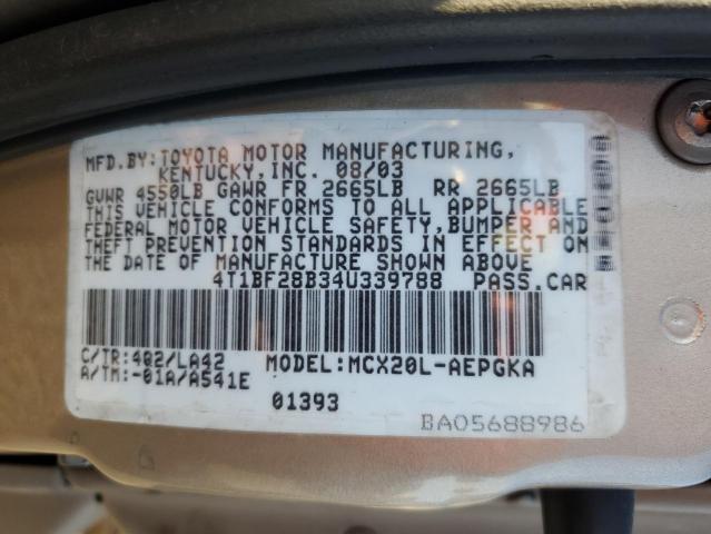 4T1BF28B34U339788 - 2004 TOYOTA AVALON XL TAN photo 12