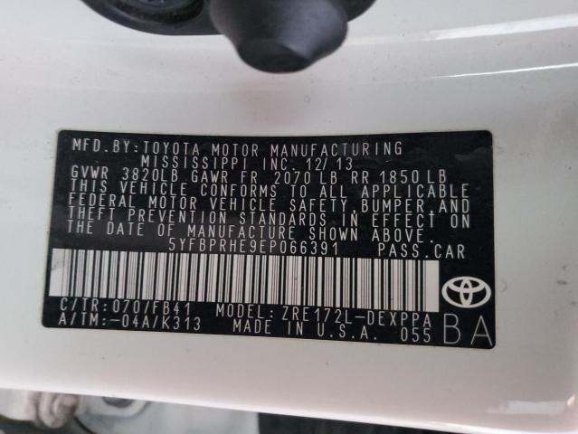 5YFBPRHE9EP066391 - 2014 TOYOTA COROLLA ECO WHITE photo 13