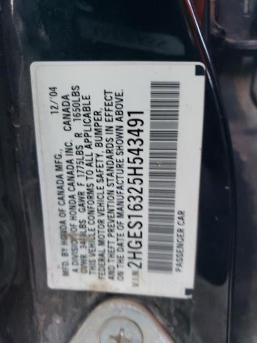 2HGES16325H543491 - 2005 HONDA CIVIC DX VP BLACK photo 12