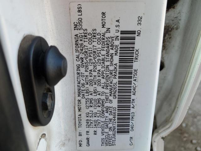 5TEJU62NX7Z446610 - 2007 TOYOTA TACOMA DOUBLE CAB PRERUNNER WHITE photo 12