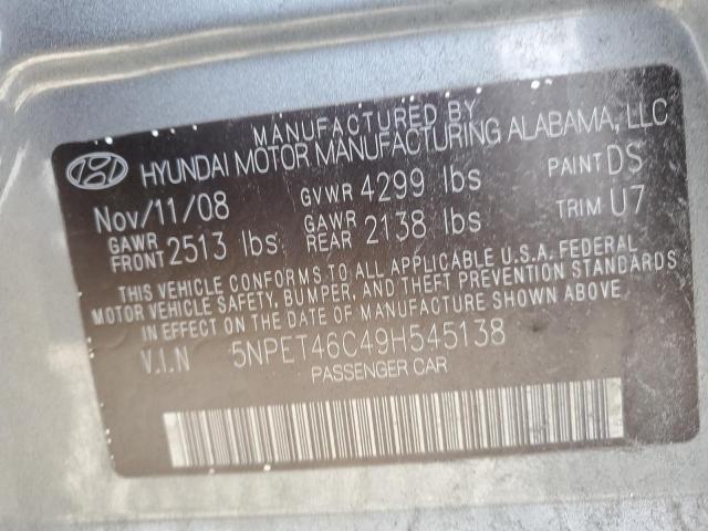 5NPET46C49H545138 - 2009 HYUNDAI SONATA GLS GRAY photo 12