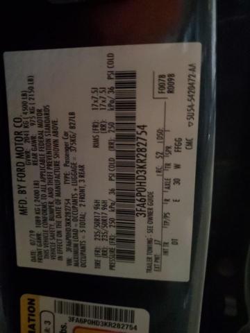 3FA6P0HD3KR282754 - 2019 FORD FUSION SE GRAY photo 13