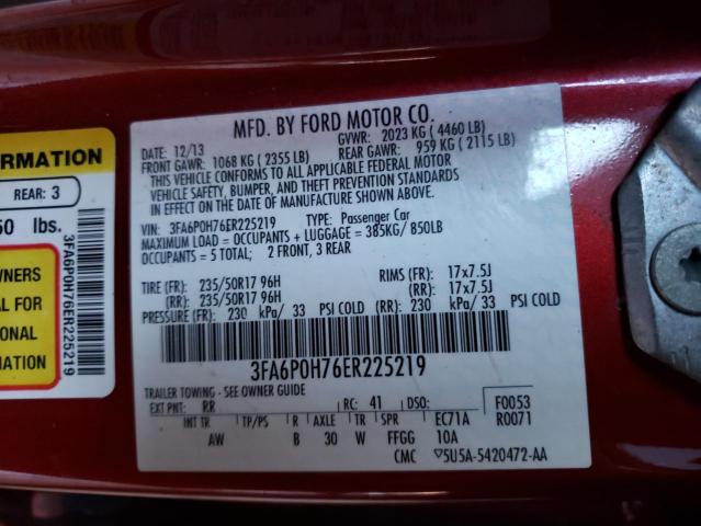 3FA6P0H76ER225219 - 2014 FORD FUSION SE RED photo 12