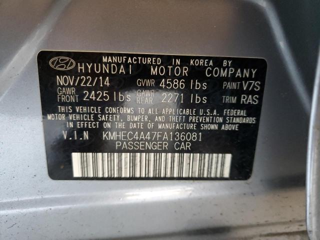 KMHEC4A47FA136081 - 2015 HYUNDAI SONATA HYBRID SILVER photo 12