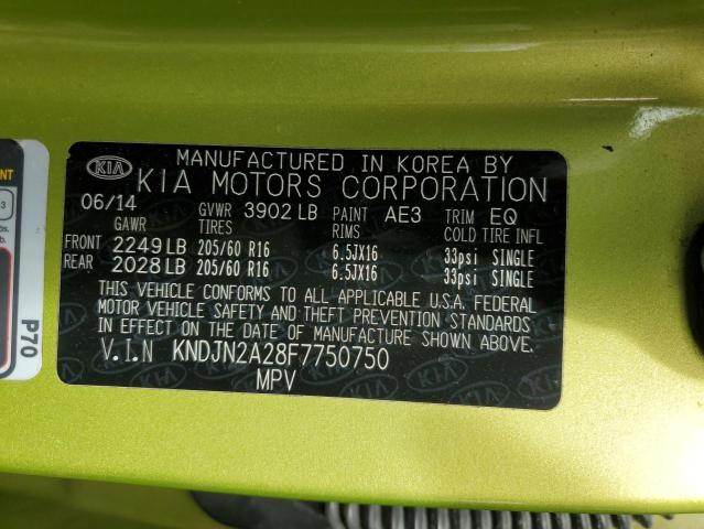 KNDJN2A28F7750750 - 2015 KIA SOUL GREEN photo 12