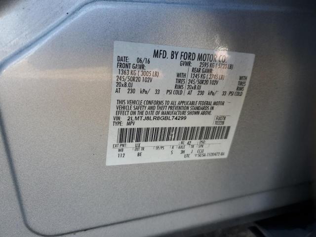 2LMTJ8LR8GBL74299 - 2016 LINCOLN MKX RESERVE 银色 照片 13