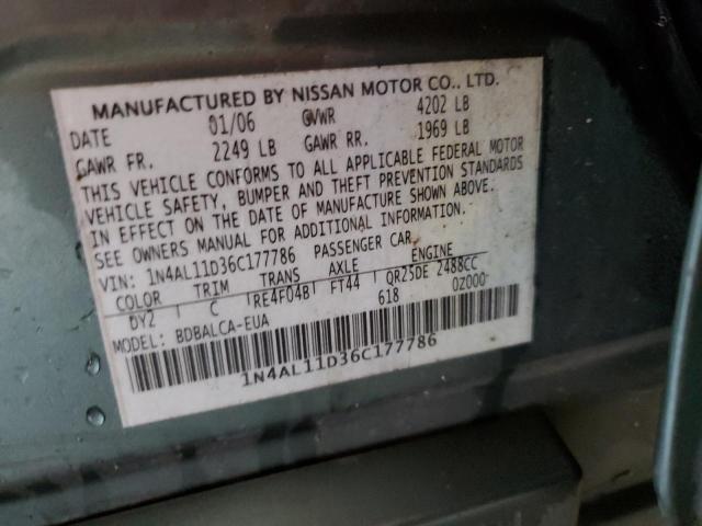 1N4AL11D36C177786 - 2006 NISSAN ALTIMA S GREEN photo 13