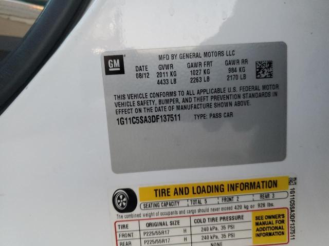 1G11C5SA3DF137511 - 2013 CHEVROLET MALIBU 1LT 白色 照片 12