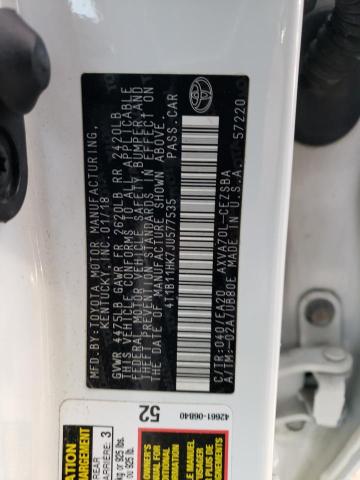 4T1B11HK7JU577535 - 2018 TOYOTA CAMRY L WHITE photo 12