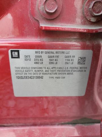 1G6DJ5E34C0138842 - 2012 CADILLAC CTS PERFORMANCE COLLECTION Kırmızı fotoğraf 12