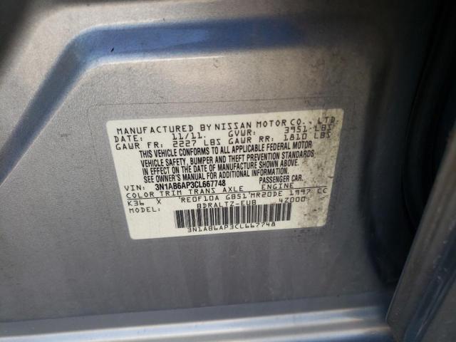 3N1AB6AP3CL667748 - 2012 NISSAN SENTRA 2.0 GRAY photo 13