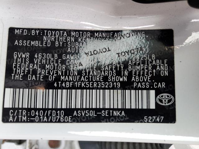 4T4BF1FK5ER352319 - 2014 TOYOTA CAMRY L WHITE photo 12