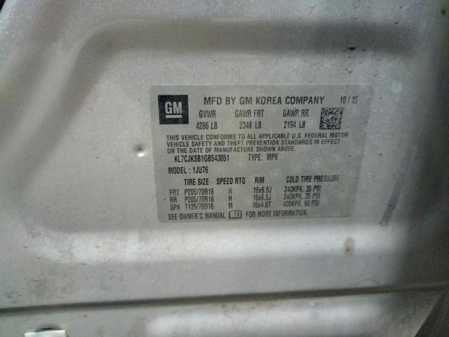 KL7CJKSB1GB543051 - 2016 CHEVROLET TRAX LS SILVER photo 13