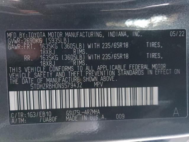 5TDHZRBH0NS579432 - 2022 TOYOTA HIGHLANDER XLE 灰色 照片 14