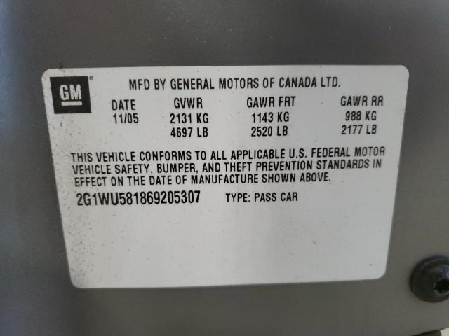 2G1WU581869205307 - 2006 CHEVROLET IMPALA LTZ GRAY photo 12