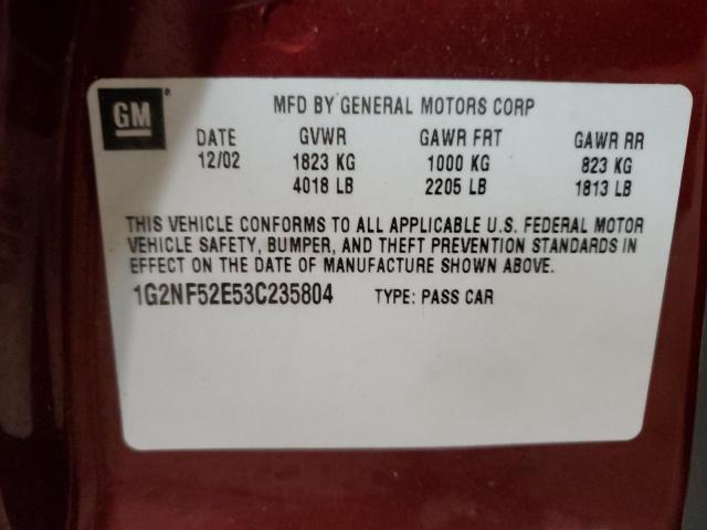 1G2NF52E53C235804 - 2003 PONTIAC GRAND AM SE1 MAROON photo 12