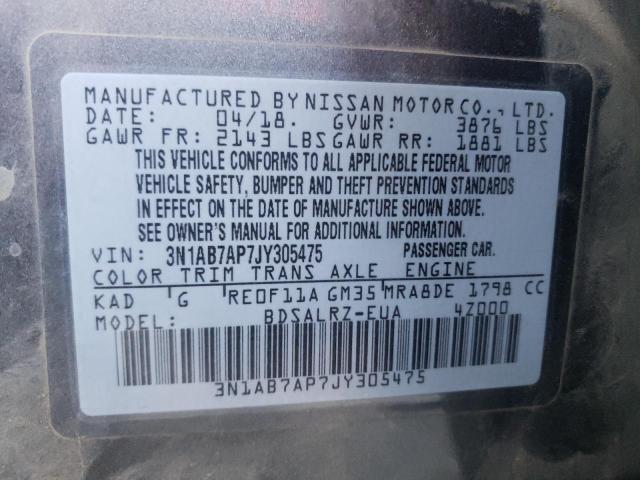 3N1AB7AP7JY305475 - 2018 NISSAN SENTRA S CHARCOAL photo 13