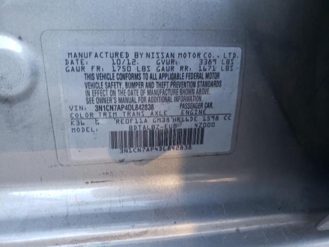 3N1CN7AP4DL842838 - 2013 NISSAN VERSA S GRAY photo 12