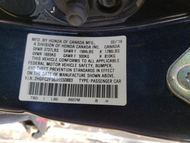 2HGFC2F56JH550883 - 2018 HONDA CIVIC LX BLUE photo 12