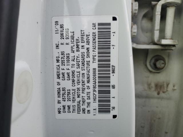 1HGCP3F80AA006868 - 2010 HONDA ACCORD EXL WHITE photo 12