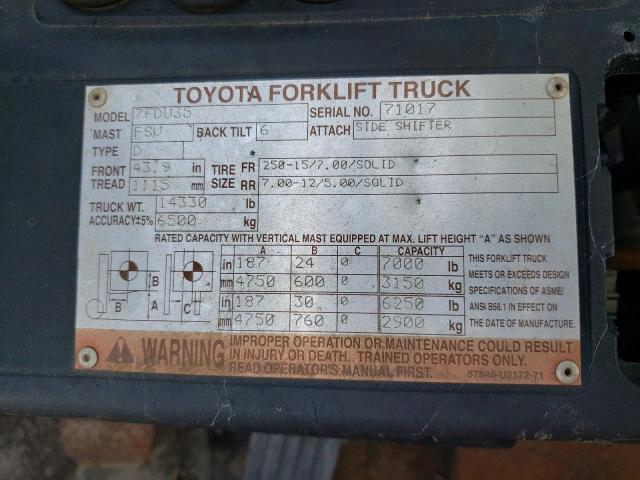 71017 - 2011 TOYOTA FORKLIFT ნარინჯისფერი ფოტო 10