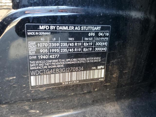 WDCTG4EB3GJ270834 - 2016 MERCEDES-BENZ GLA 250 黑色 照片 12