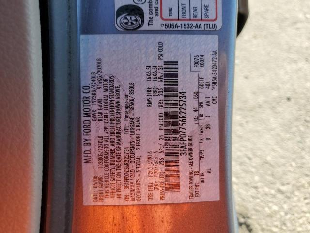 3FAFP07Z56R225734 - 2006 FORD FUSION SE SILVER photo 12