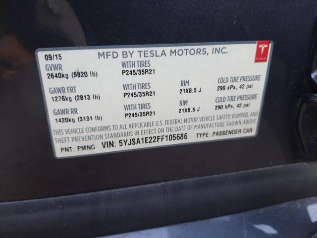 5YJSA1E22FF105686 - 2015 TESLA MODEL S ნაცრისფერი ფოტო 12