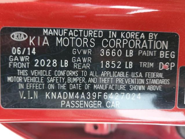 KNADM4A39F6427024 - 2015 KIA RIO LX RED photo 12