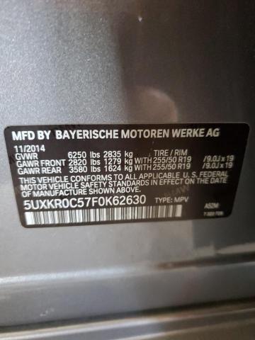 5UXKR0C57F0K62630 - 2015 BMW X5 XDRIVE35I GRAY photo 12